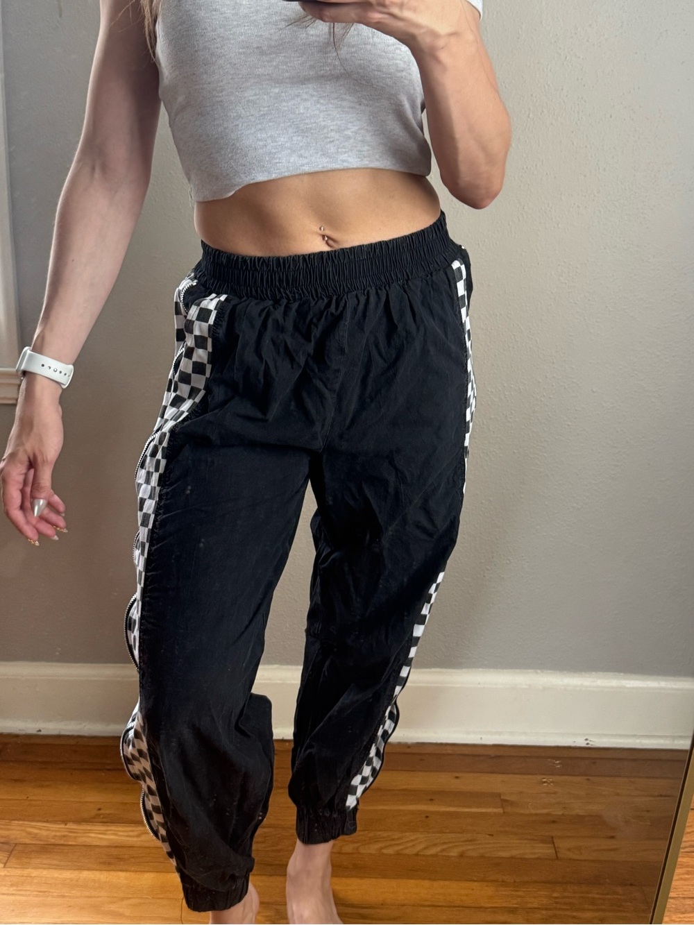Black Joggers with Checkerboard Side Panel
